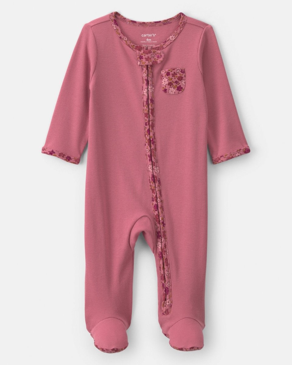 Pijama de una pieza con pie y cremallera, flores en rosa - Carter's