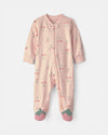 Pijama de una pieza con pie y cremallera, fresas en rosa