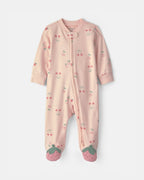 Pijama de una pieza con pie y cremallera, fresas en rosa - Carter's