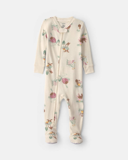 Zip-up footed sleep and play, farm in cream
