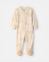 Zip-up footed pajamas, ivory lion