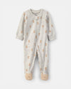 Pijama de una pieza con pie y cremallera, osito en gris