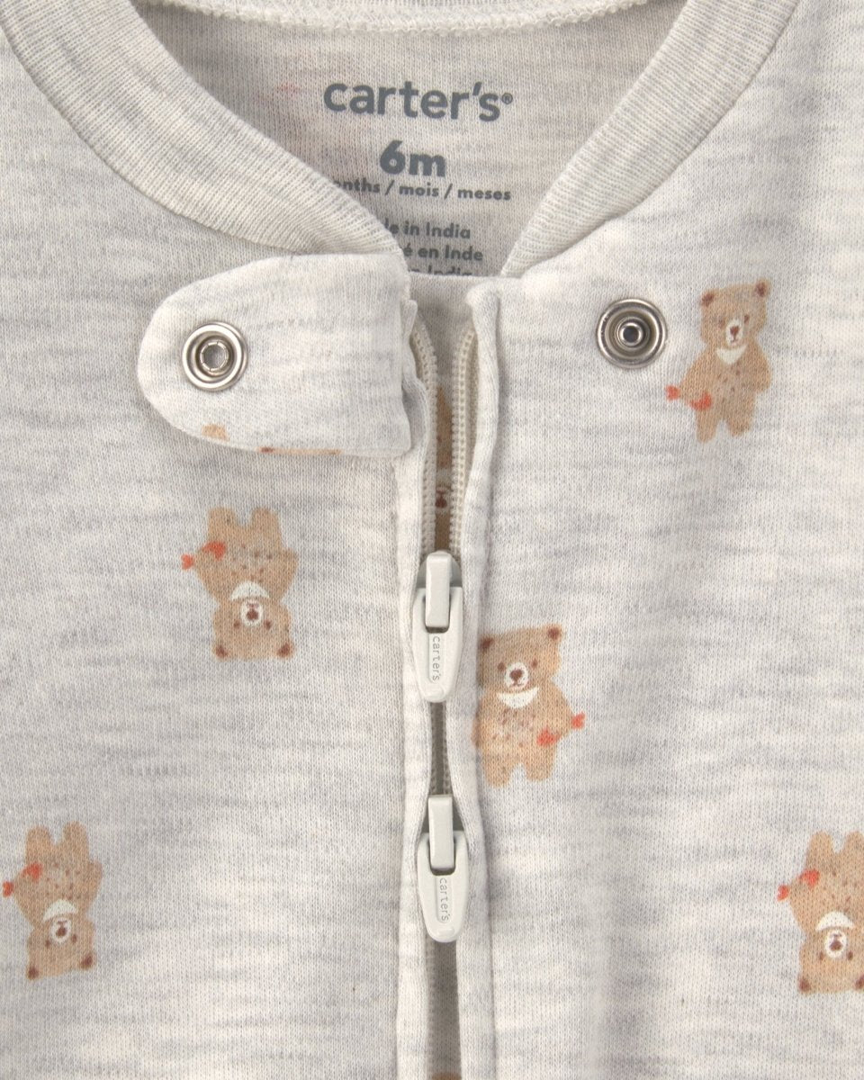 Pijama de una pieza con pie y cremallera, osito en gris - Carter's