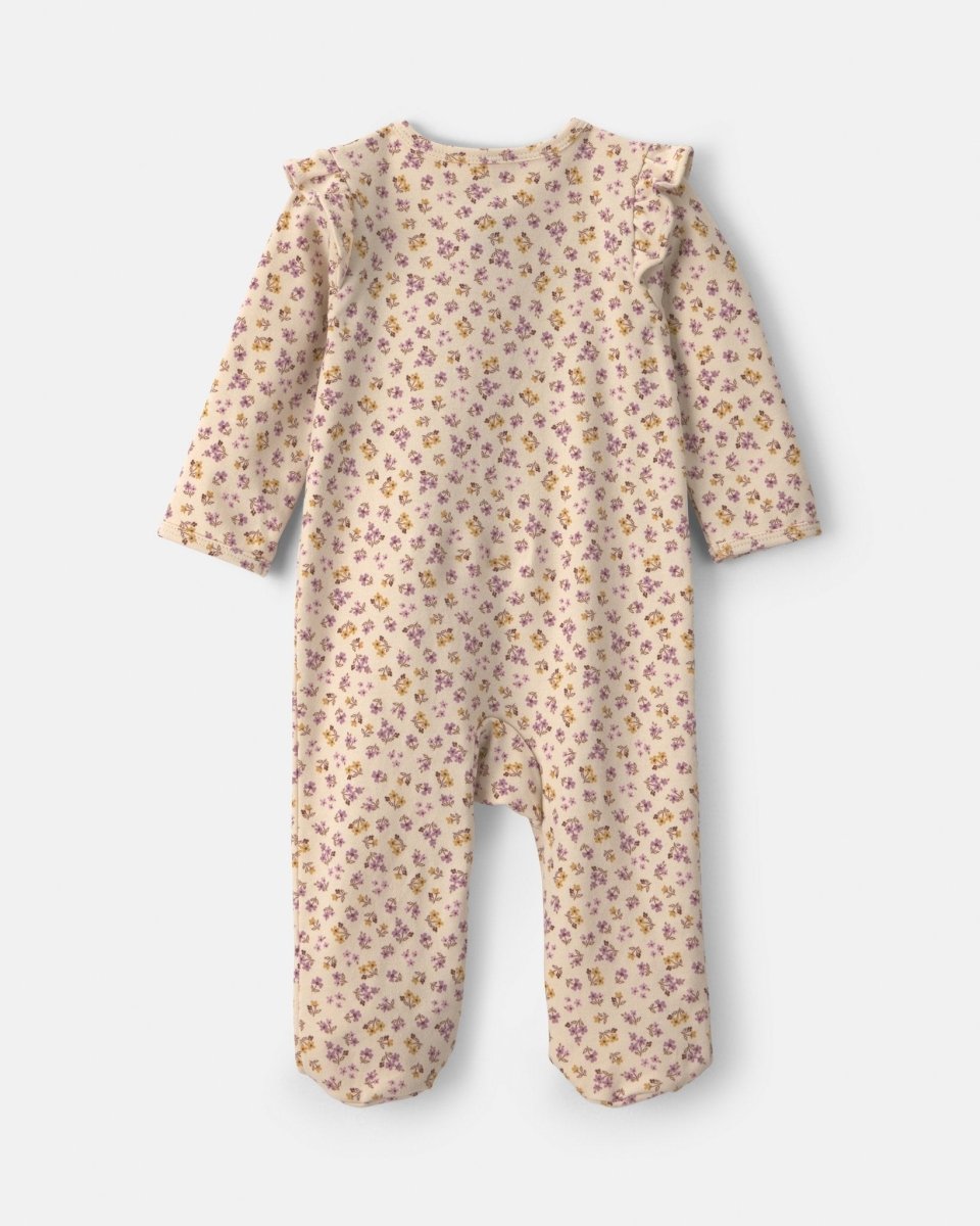 Pijama de una pieza de algodón con pie, flores en crema - Carter's