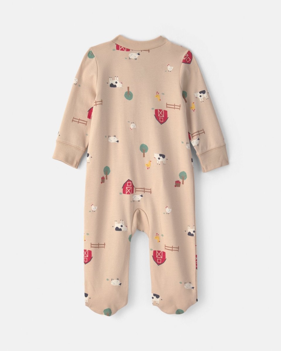 Pijama de una pieza de algodón con pie, granja en beige - Carter's