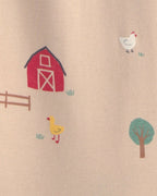 Pijama de una pieza de algodón con pie, granja en beige - Carter's