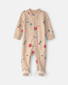Pijama de una pieza de algodón con pie, granja en beige