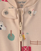 Pijama de una pieza de algodón con pie, granja en beige - Carter's