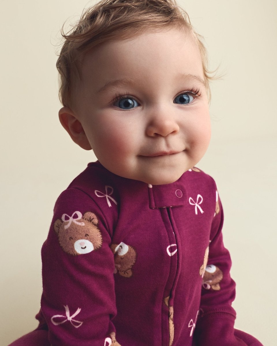 Pijama de una pieza de algodón con pie, osos en morado - Carter's