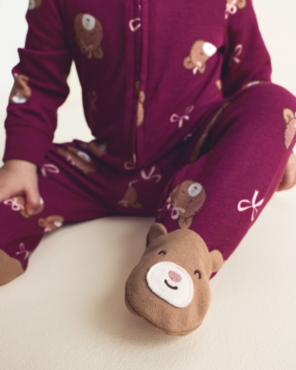 Pijama de una pieza de algodón con pie, osos en morado - Carter's