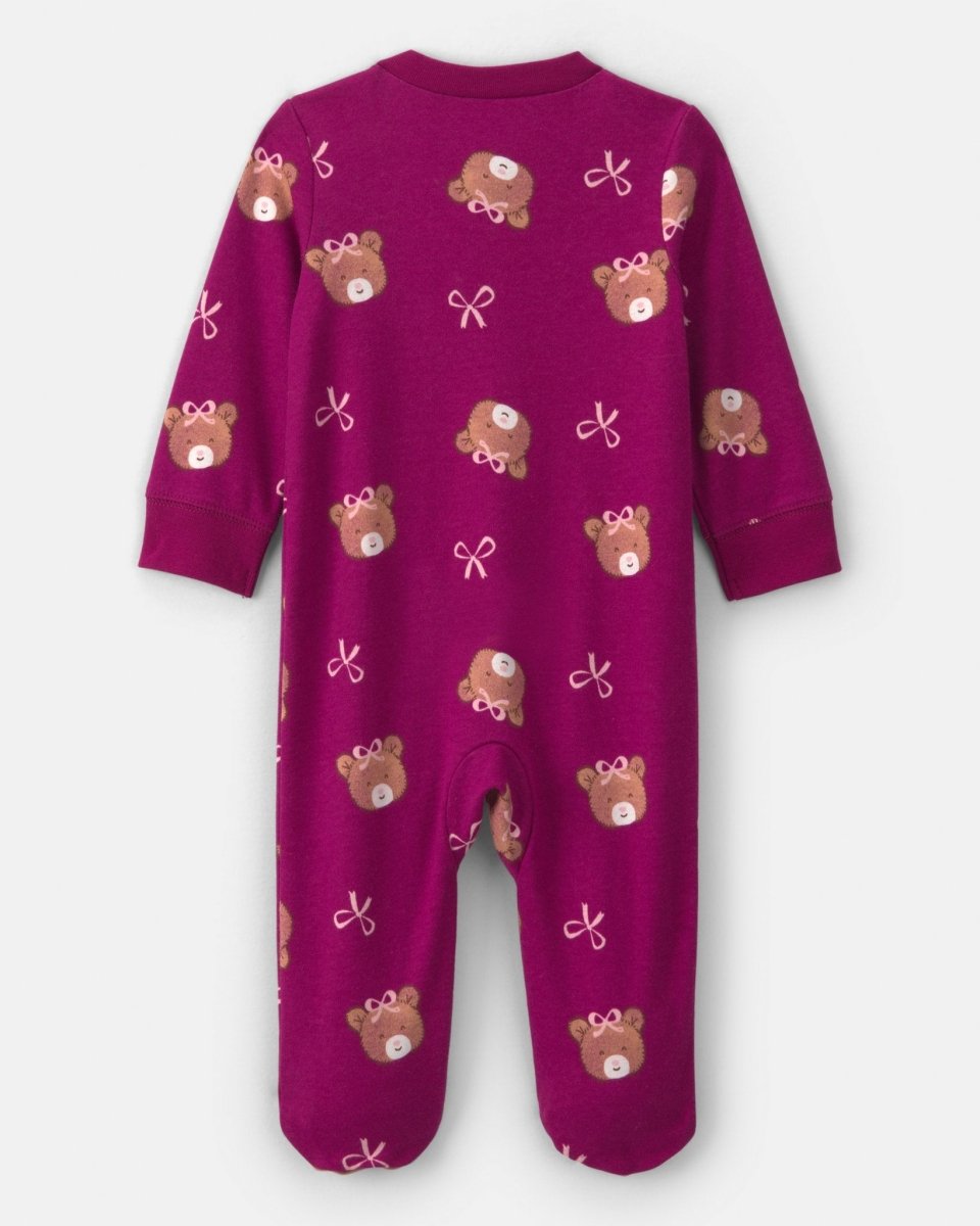 Pijama de una pieza de algodón con pie, osos en morado - Carter's