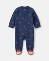 Pijama de una pieza de algodón con pie, zorro azul marino