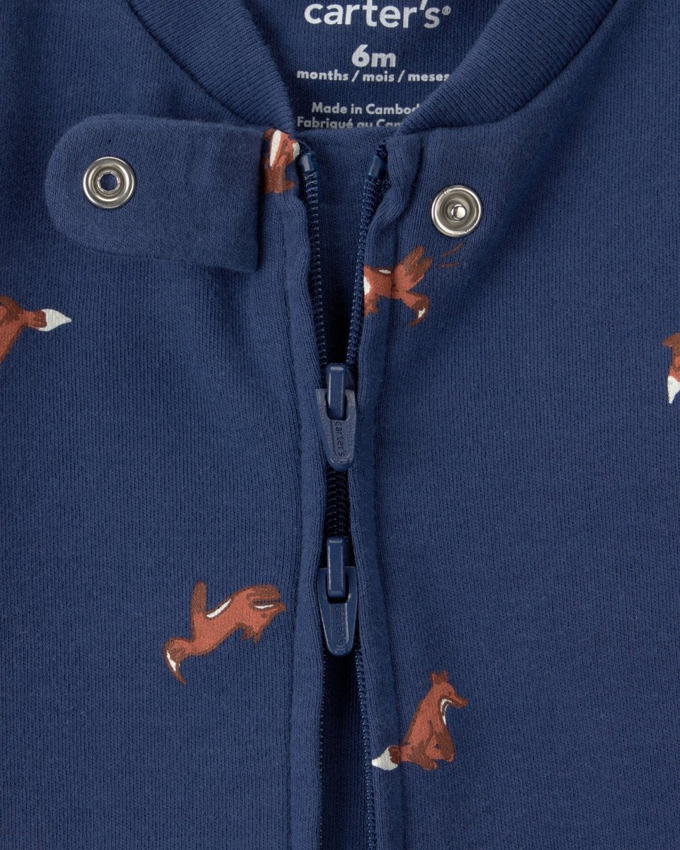 Pijama de una pieza de algodón con pie, zorro azul marino - Carter's