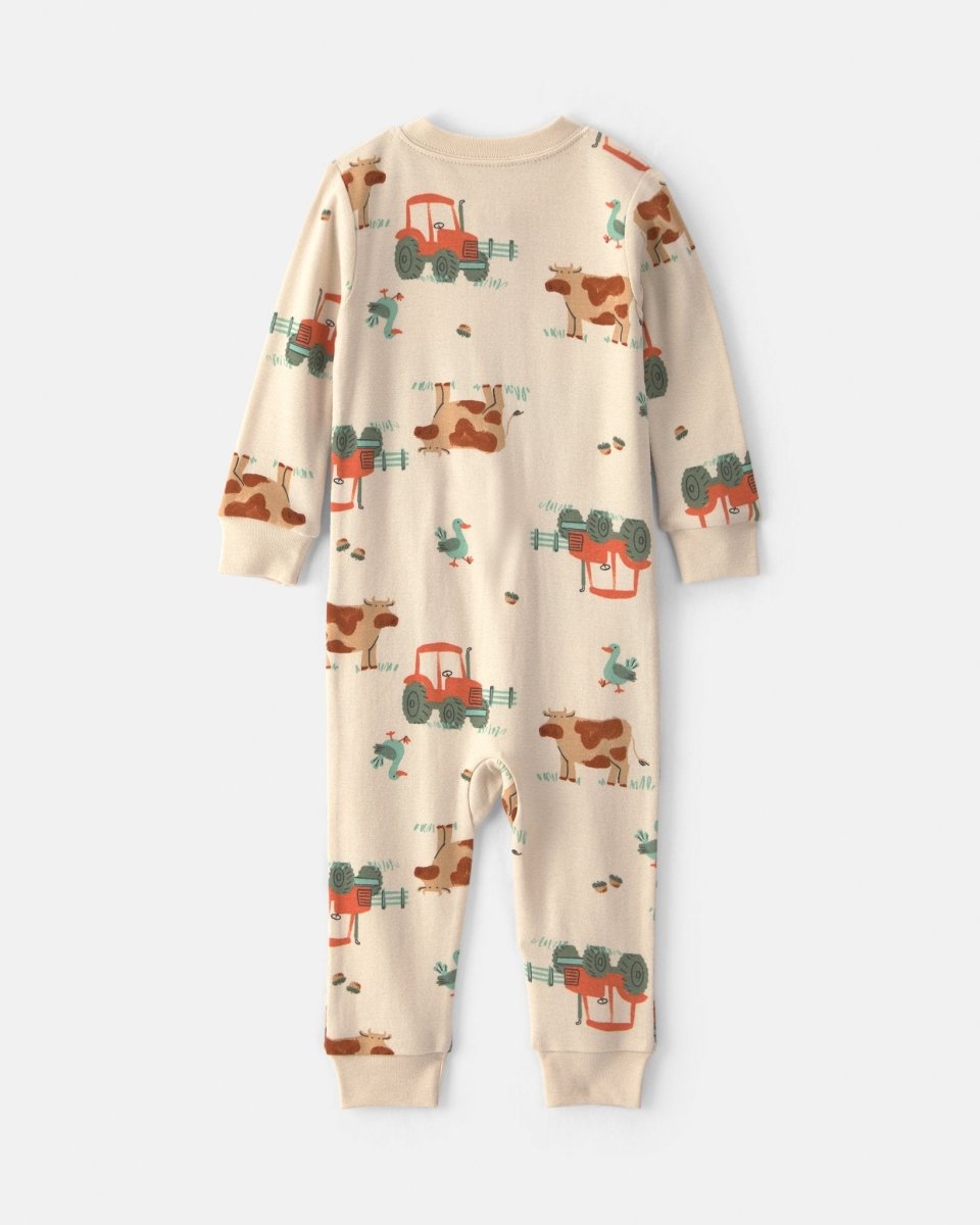 Pijama de una pieza de algodón sin pie, granja en beige - Carter's