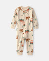 Pijama de una pieza de algodón sin pie, granja en beige