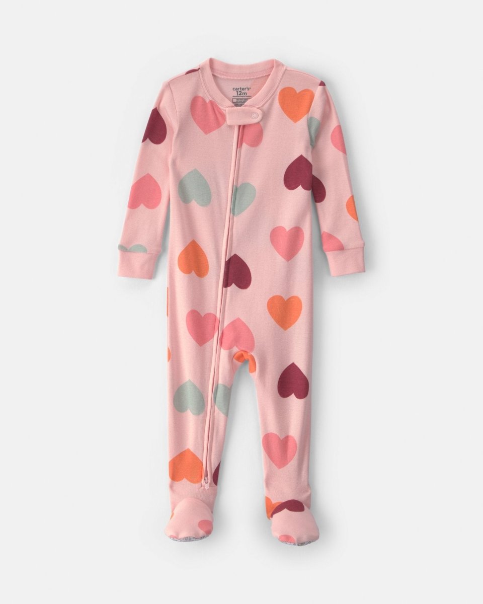 Pijama de una pieza de canalé con pie, corazones en rosa - Carter's