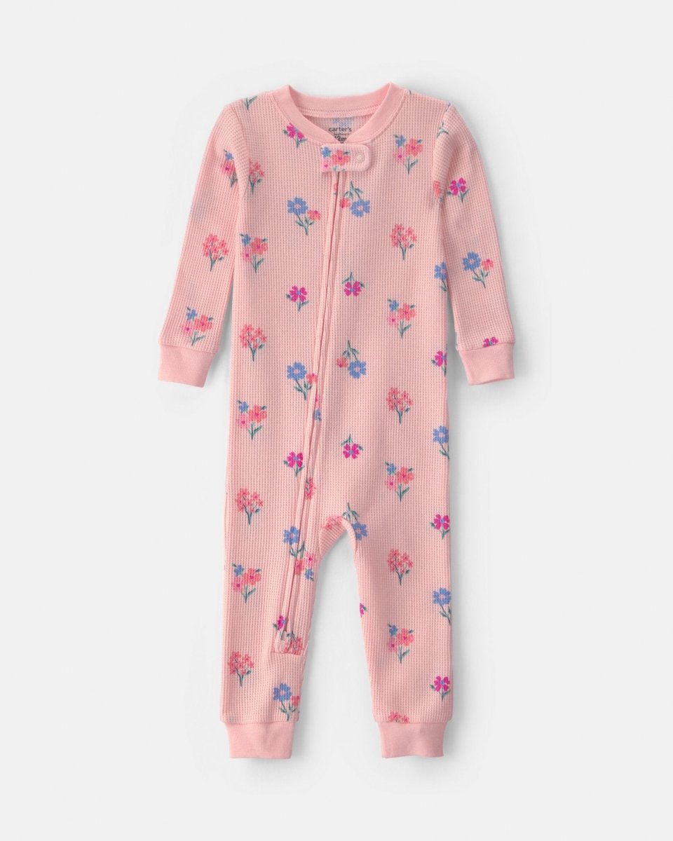 Pijama de una pieza térmico con cremallera, flores en rosa - Carter's