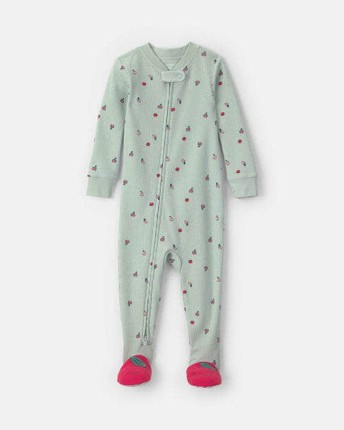 Thermal footed one-piece pajamas, apples in green