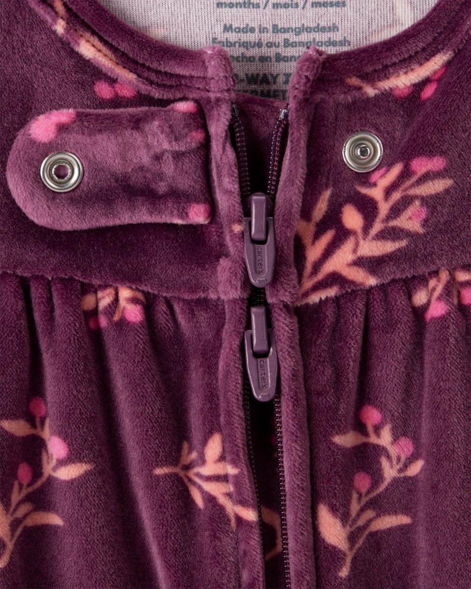 Pijama dos piezas de felpa floral con cinta para el pelo granate - Carter's