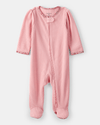 Ribbed cotton all-in-one pyjamas with feet and floral trim