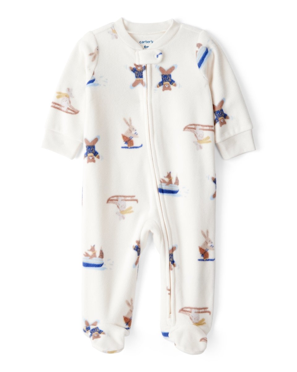 Pijama enterizo de polar en crema con estampado - Carter's