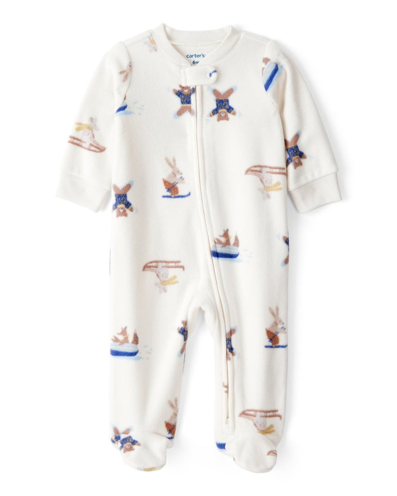 Pijama enterizo de polar en crema con estampado - Carter's