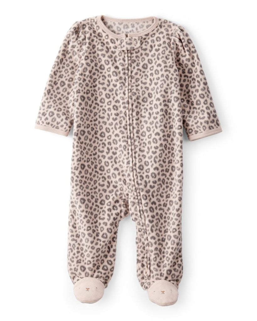 Pijama enterizo de polar marrón con estampado animal print - Carter's