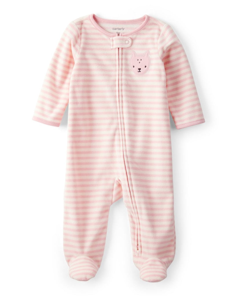 Pijama enterizo de polar rosa con diseño a rayas - Carter's