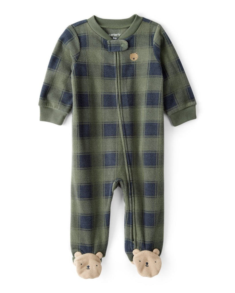 Pijama enterizo de polar verde con diseño buffalo - Carter's