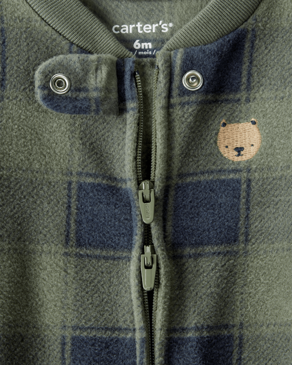Pijama enterizo de polar verde con diseño buffalo - Carter's