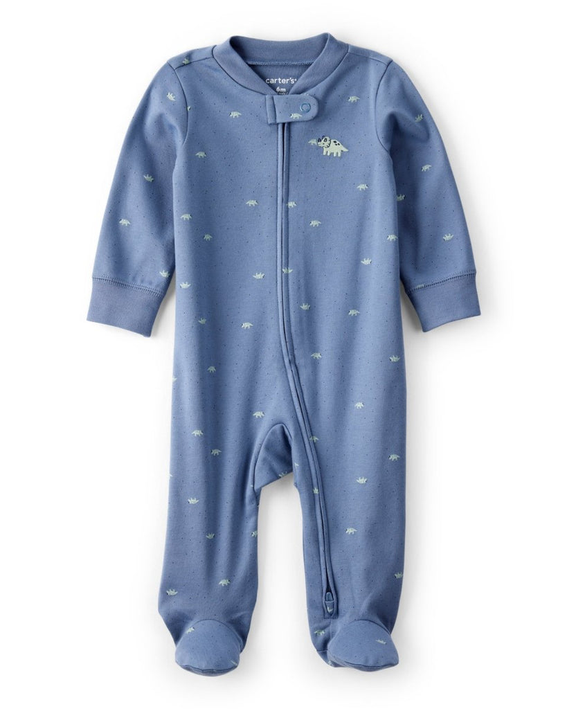 Pijama enterizo interlock azul con estampado de rinoceronte para bebé niño - Carter's