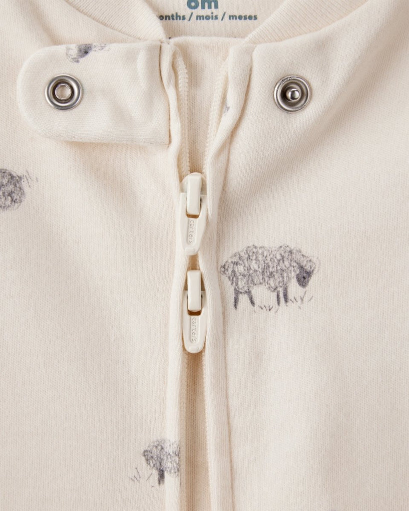 Pijama enterizo interlock color marfil con estampado de ovejas para bebé - Carter's