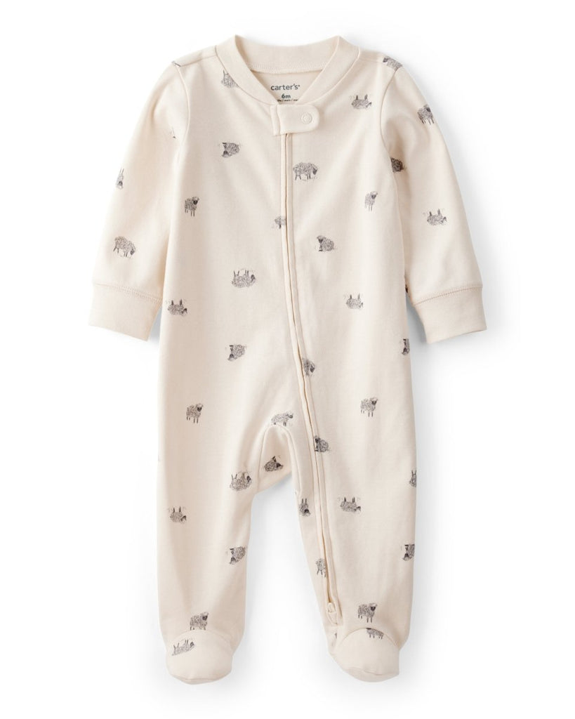 Pijama enterizo interlock color marfil con estampado de ovejas para bebé - Carter's