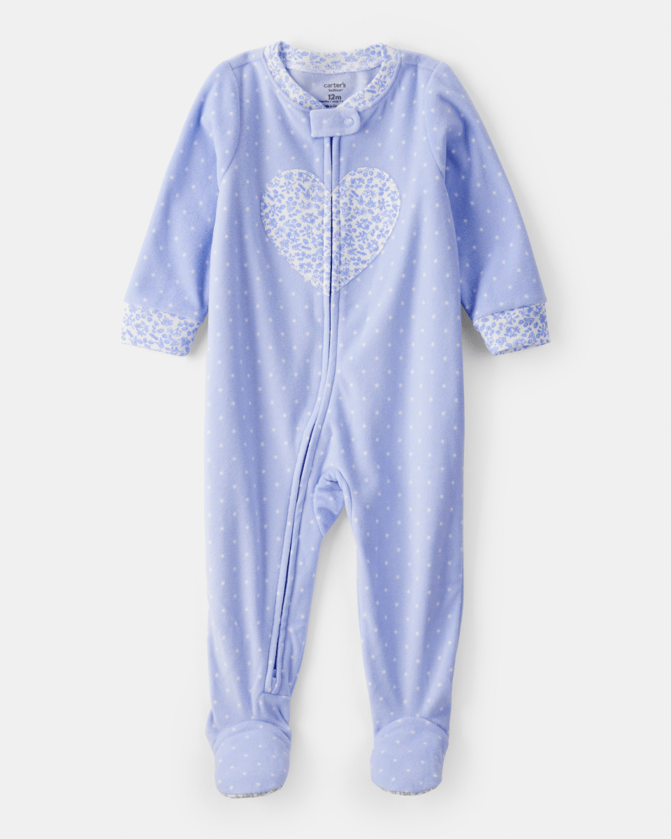Pijama enterizo polar azul con corazones y lunares - Carter's