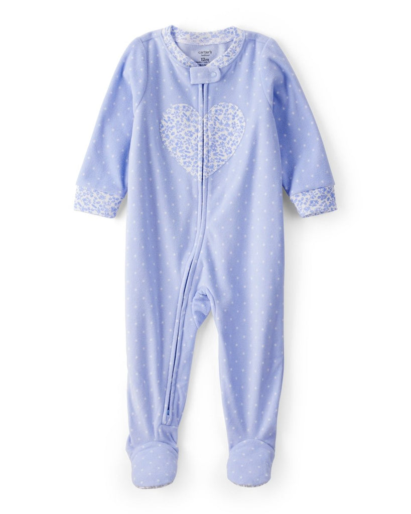 Pijama enterizo polar azul con estampado de corazones para bebé niña - Carter's
