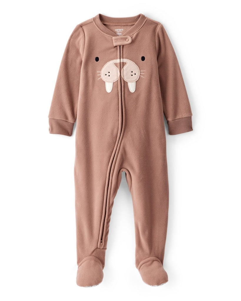 Pijama enterizo polar marrón con estampado morsa - Carter's