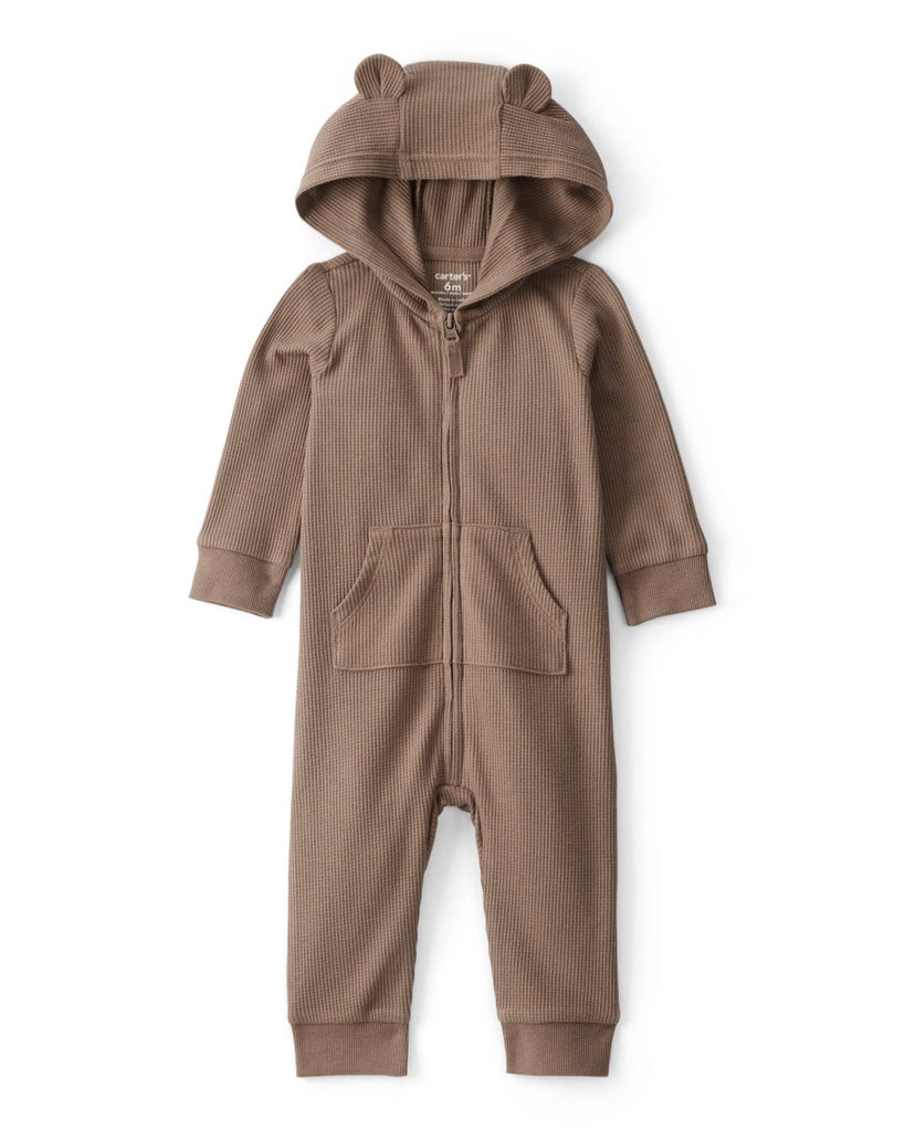 Pijama enterizo térmico marrón con estampado de oso para bebé niño - Carter's