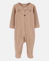 Brown ribbed knit all-in-one pyjama with bear design