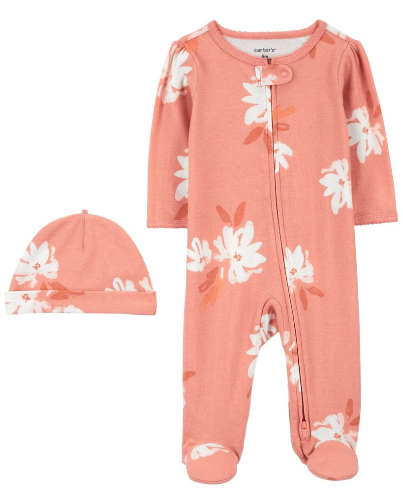 Pijama floral con pies y gorro para niña - Carter's