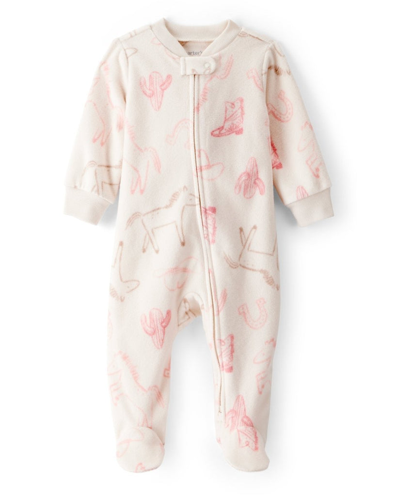 Pijama microfleece color marfil con estampado de vaquera para bebé niña - Carter's