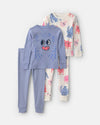 Pijama pack de 4 piezas de algodón, monstruos en azul