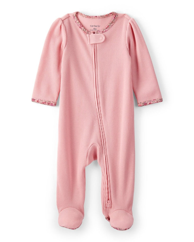 Pijama térmico rosa con textura y detalle floral para bebé niña - Carter's