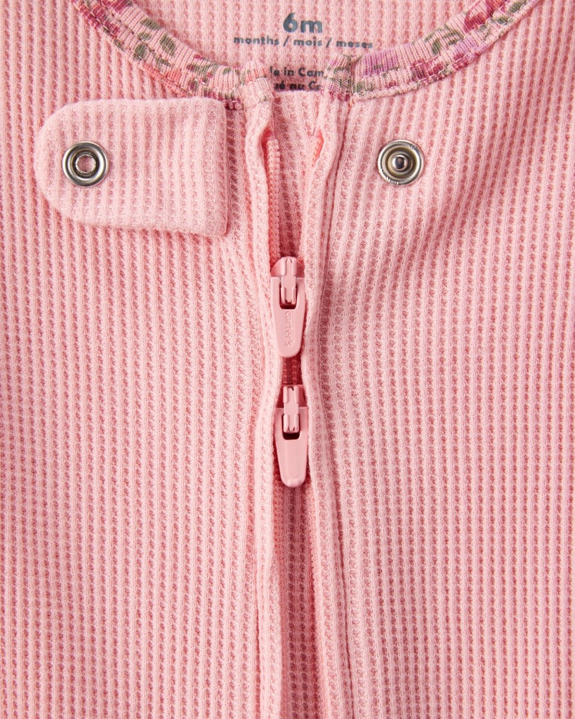 Pijama térmico rosa con textura y detalle floral para bebé niña - Carter's