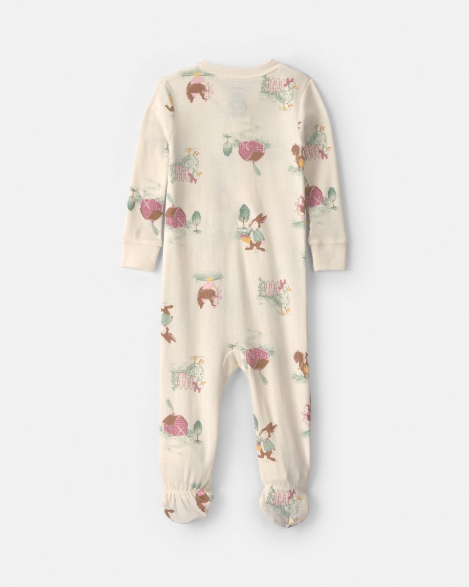 Pijama una pieza de algodón con pie, granja en crema - Carter's