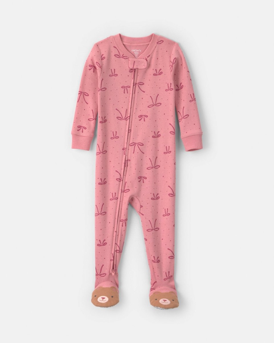 Pijama una pieza de algodón con pie, lazos en rosa - Carter's