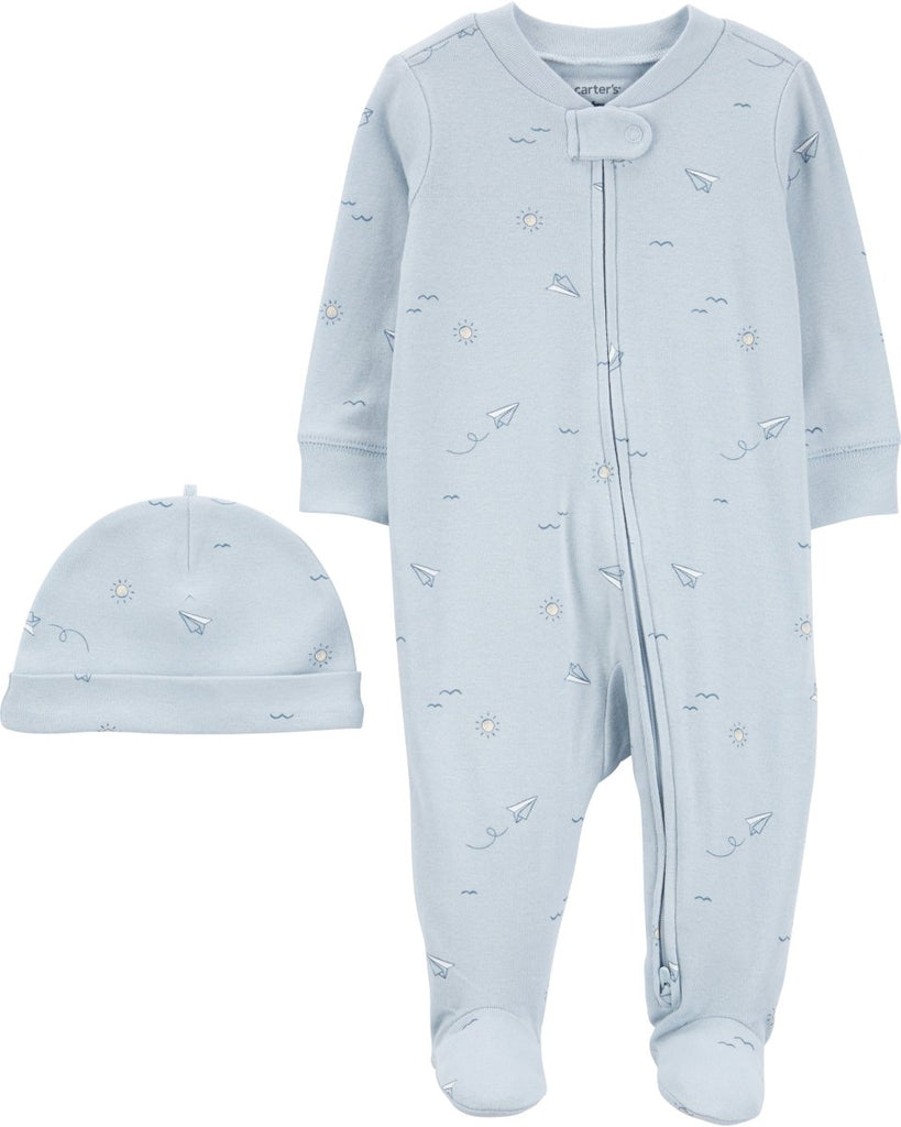 Pijama una pieza de algodón, con pie y gorro, diseño aviones - Carter's