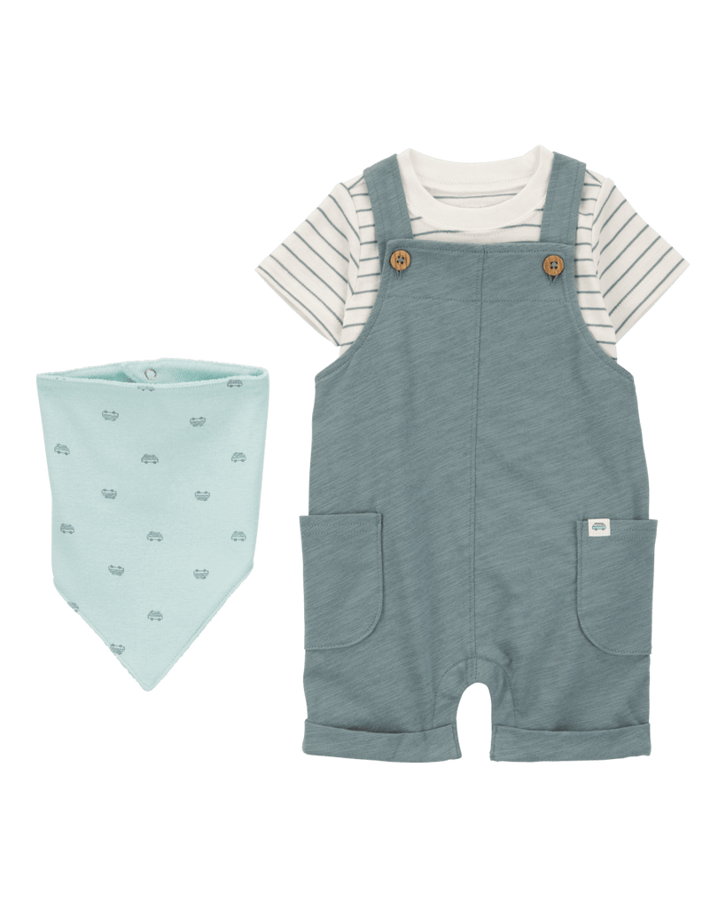 Set tres piezas de algodón, peto corto, camiseta y bandana - Carter´s