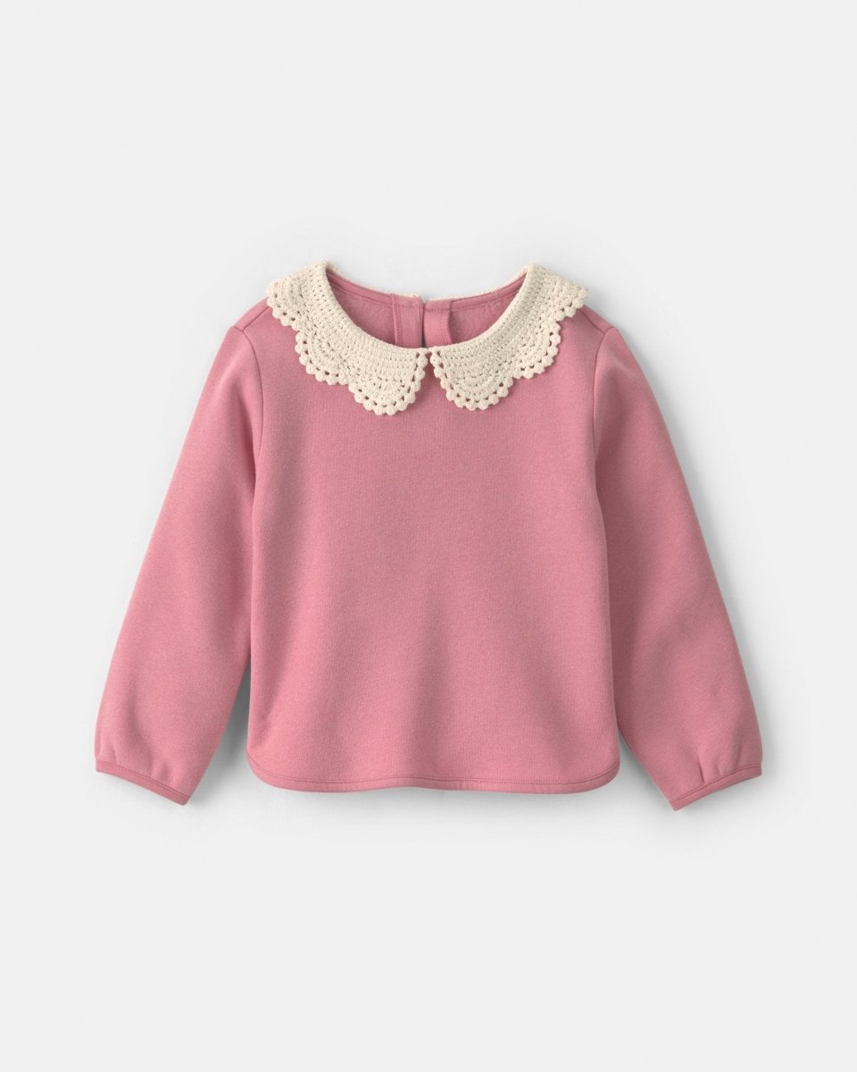 Sudadera de polar con cuello de ganchillo, rosa - Carter's