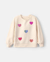 Sudadera de rizo con corazones de lentejuelas, crema