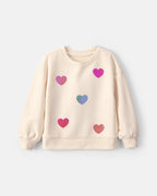 Sudadera de rizo con corazones de lentejuelas, crema - Carter's